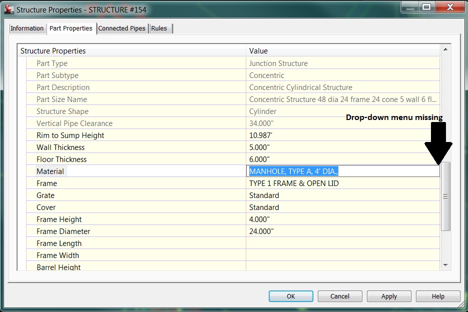 Structure properties drop down menu missing!? Autodesk Community