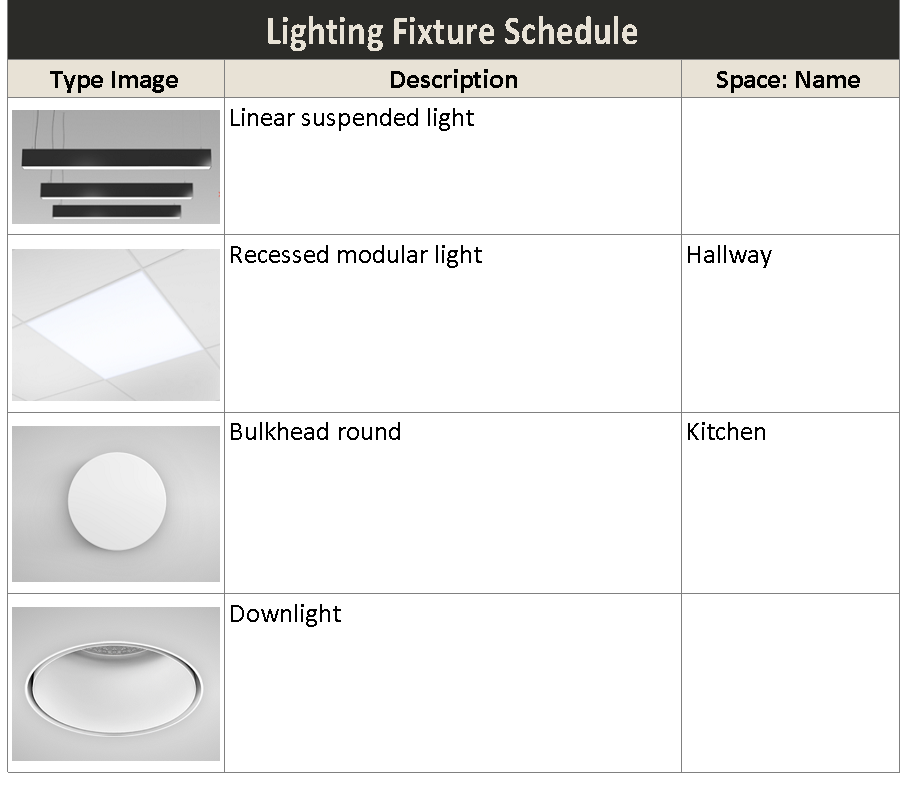 Lighting Schedule Symbols