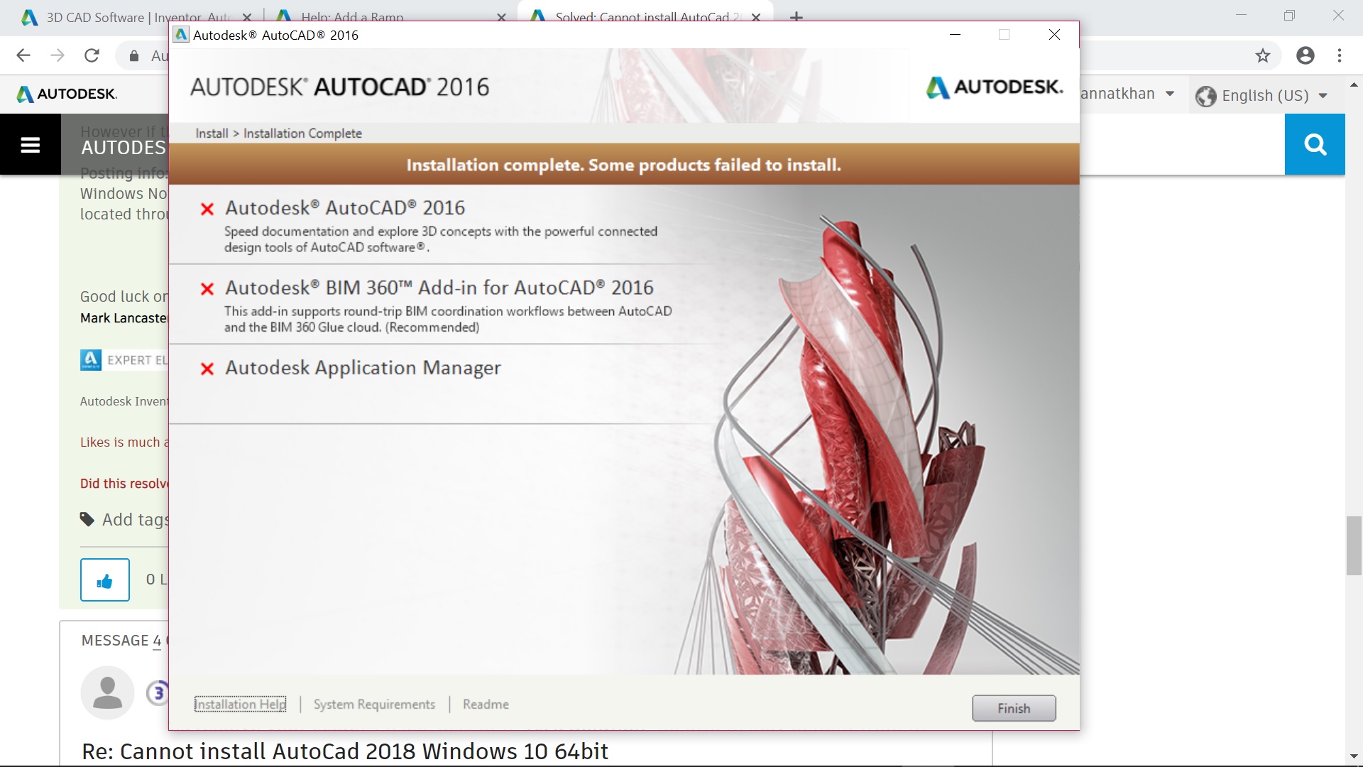Solved Cannot Install Autocad 18 Windows 10 64bit Autodesk Community Subscription Installation And Licensing