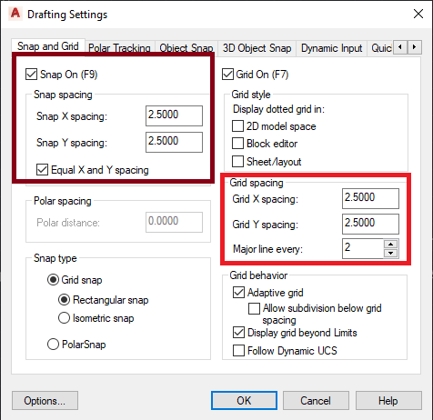 draftsight snap settings