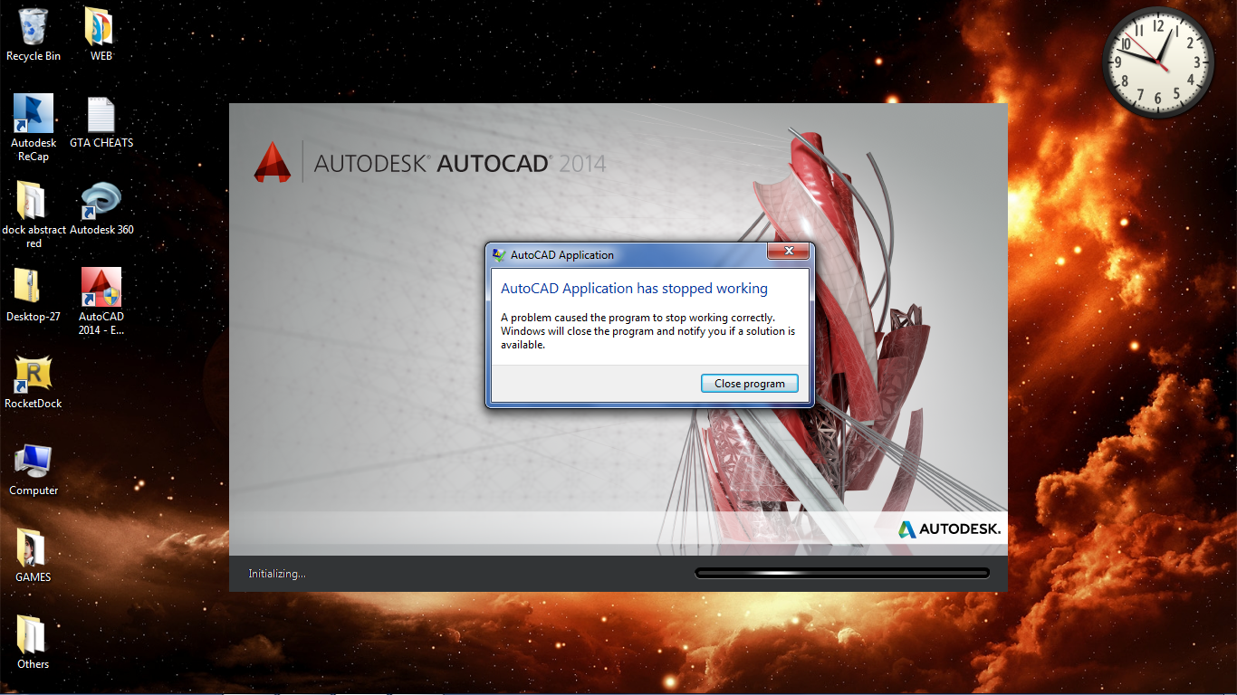 autocad application has stopped working vista