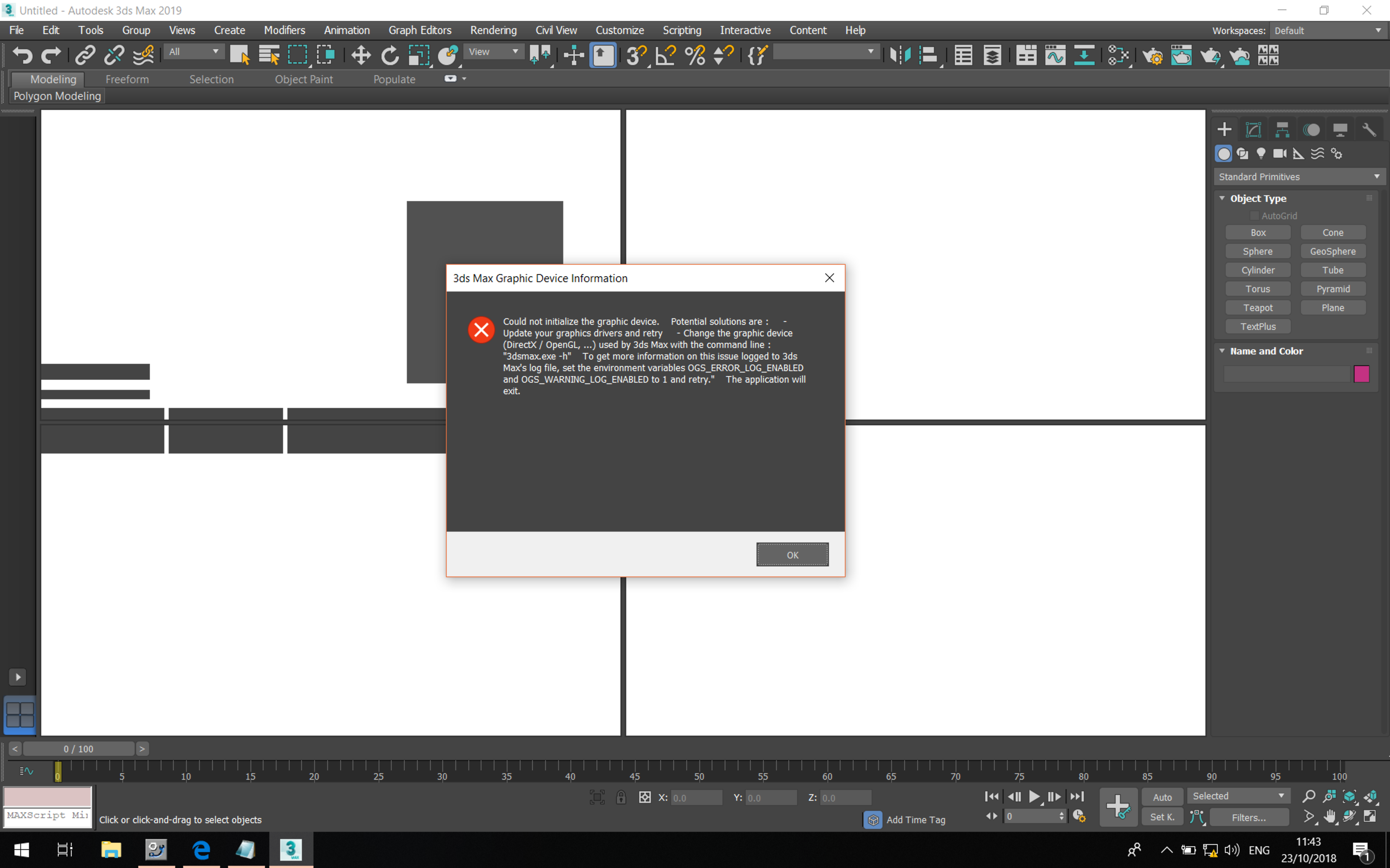 Solved: 3DS Max 2019 "Could not initialize the graphic device." using  Parallel - Autodesk Community - 3ds Max