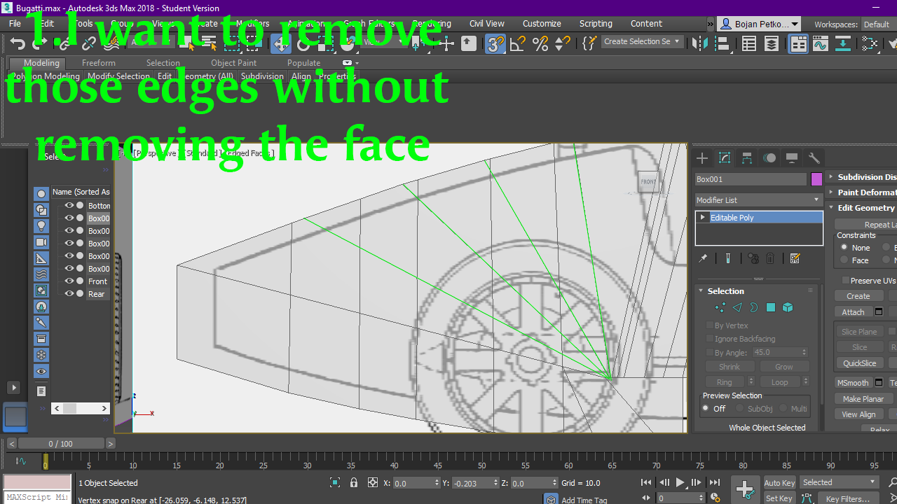 How to remove unwanted edges/vertices without deleting face - Autodesk  Community - 3ds Max