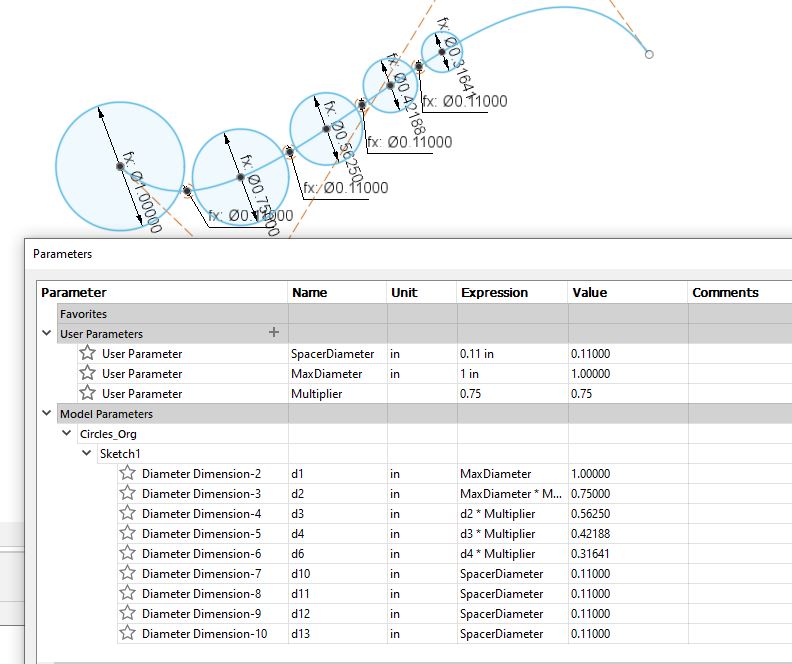Pattern circles of increasing size along a path? - Autodesk Community
