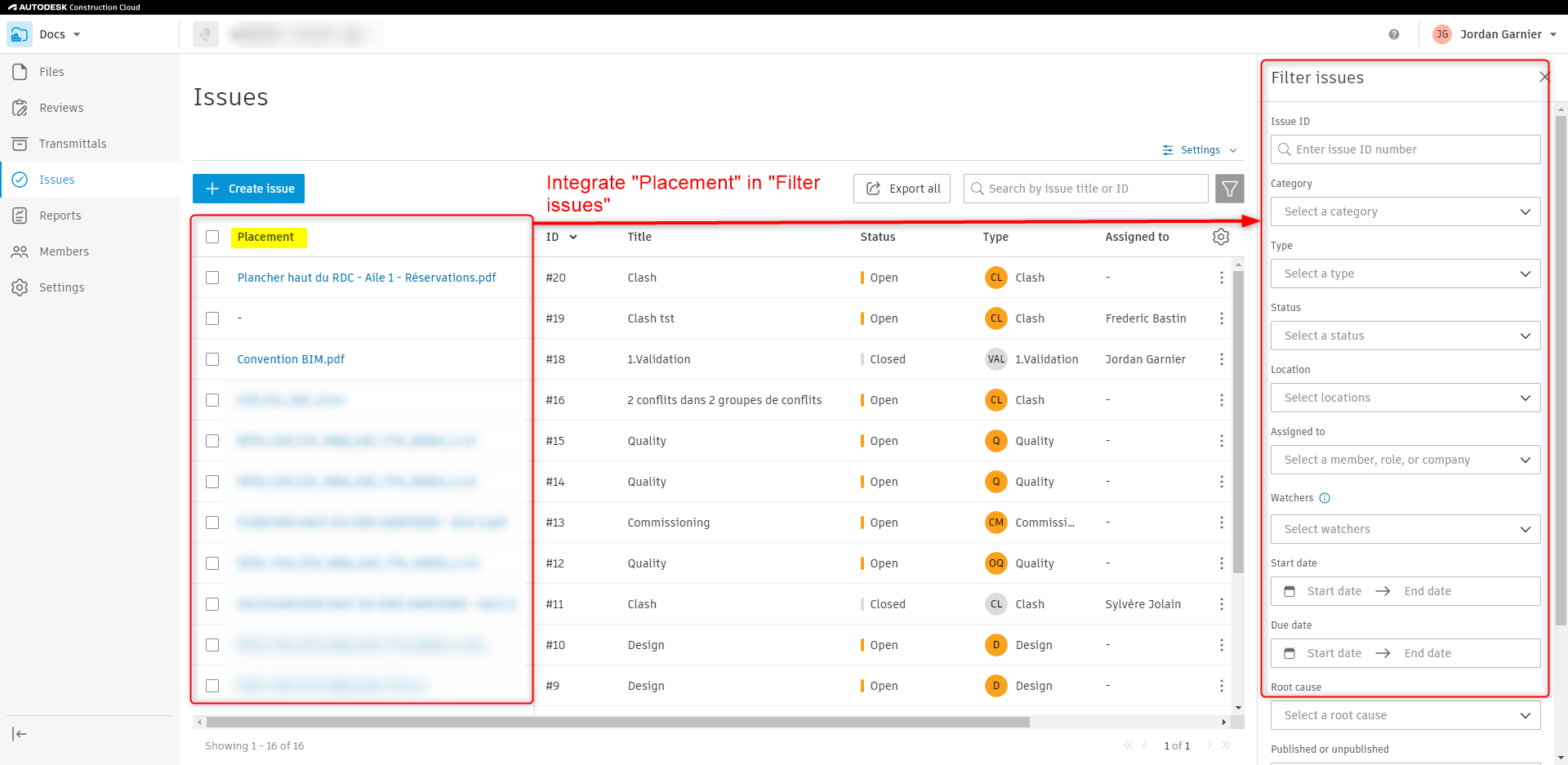 Filter Issues with "Placement" - Autodesk Community