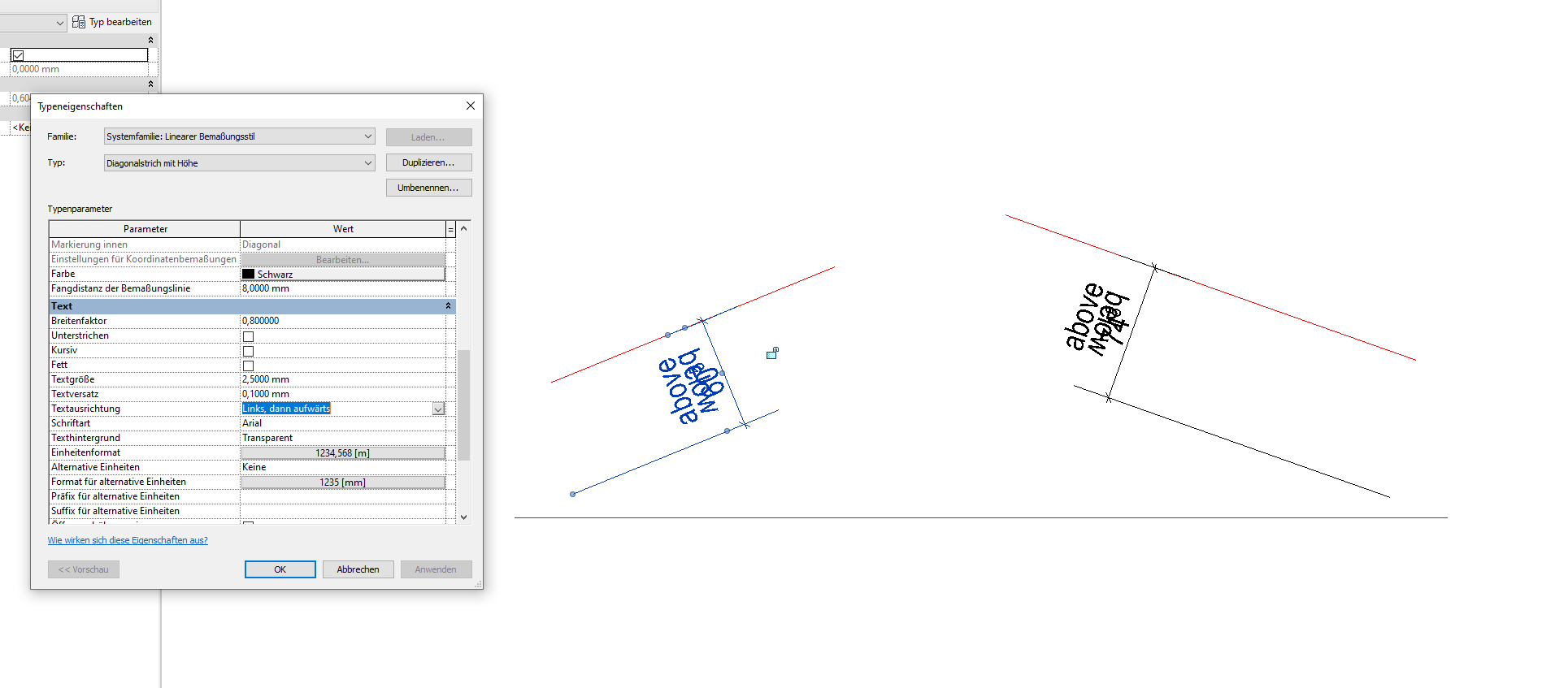 Aligned Dimensions text 'below' wrong rotation if "left/right then up