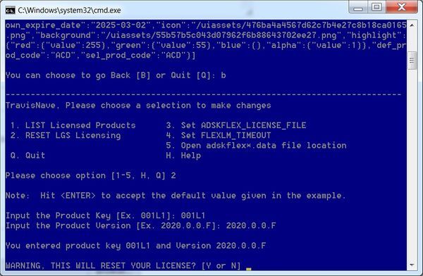 Choose Option 2 to reset license to factory default