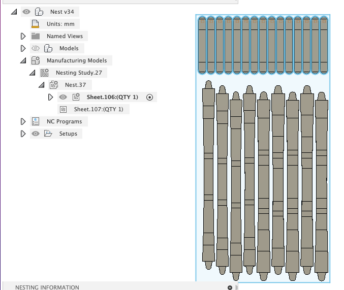 Nesting - 2 types of parts, stuck to different ends of the sheet ...