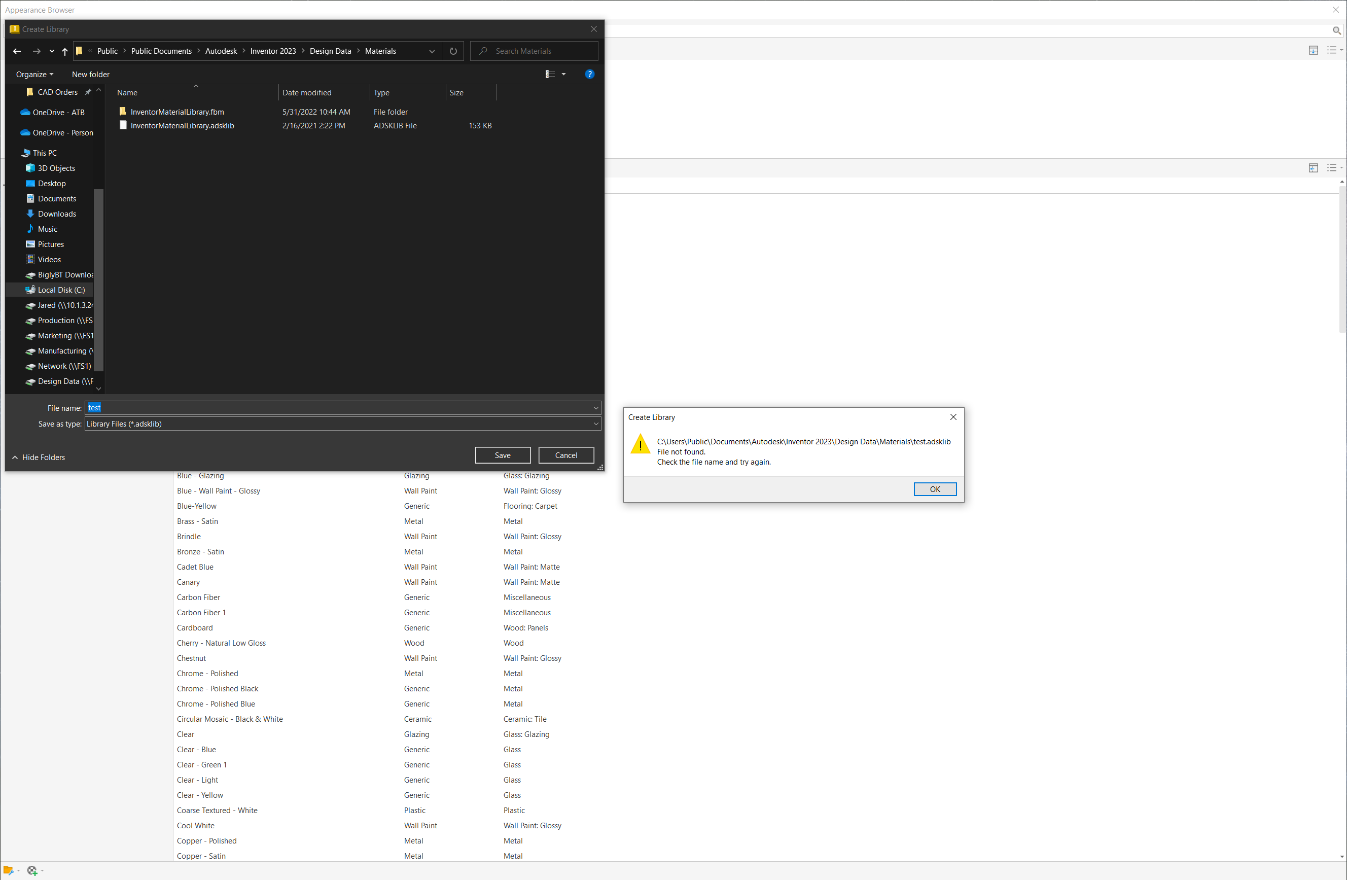 Can't Add Appearance to Inventor Material Library 2023 Autodesk Community