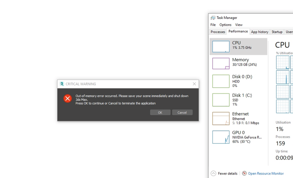 Critical Warning: Out-of-memory error occurred in 3ds Max