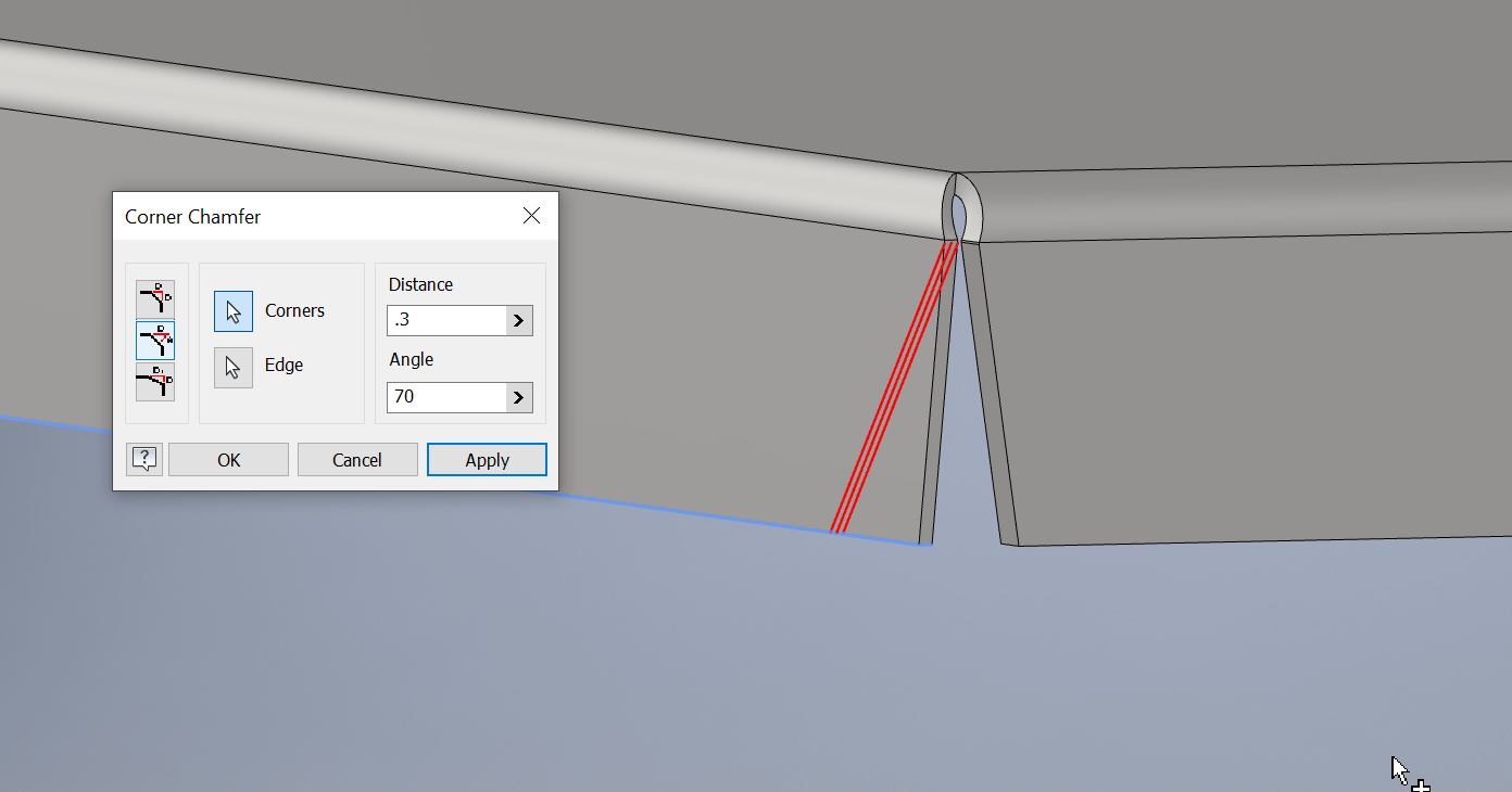 Corner Chamfer option within the Flange tool Sheet Metal Autodesk