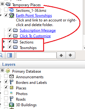 2. The Earth Point kml, when opened, appears under Temp Places.