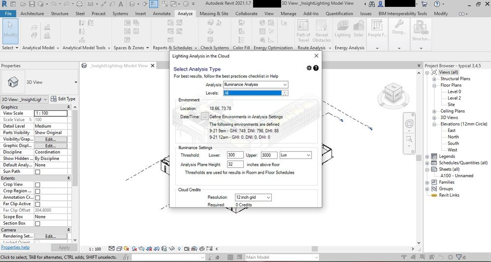 lighting analysis error in autodesk revit version 2021.1.17.