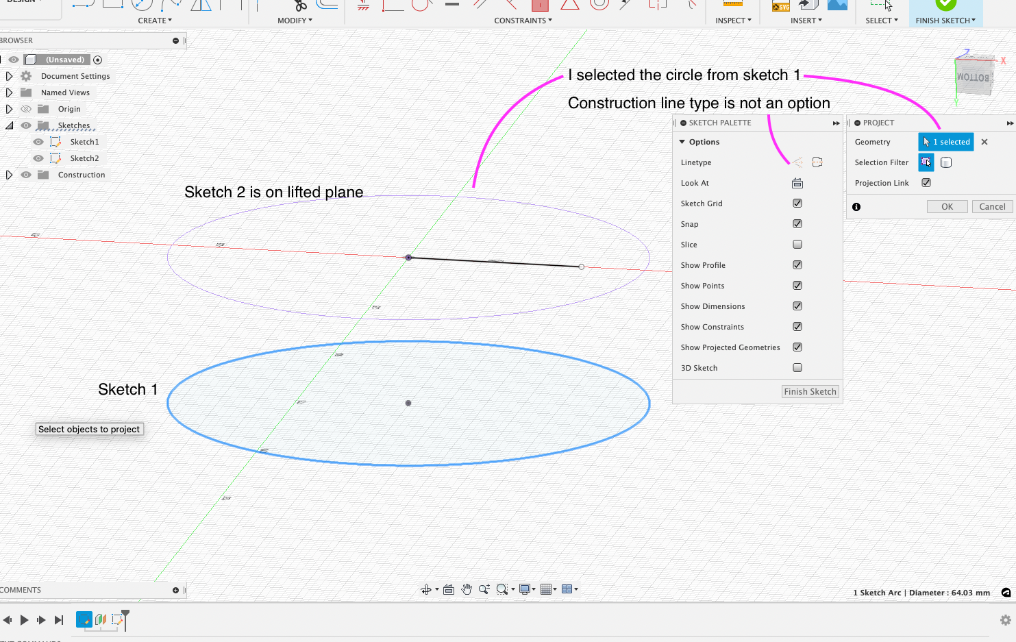 Unable to project construction lines - Autodesk Community