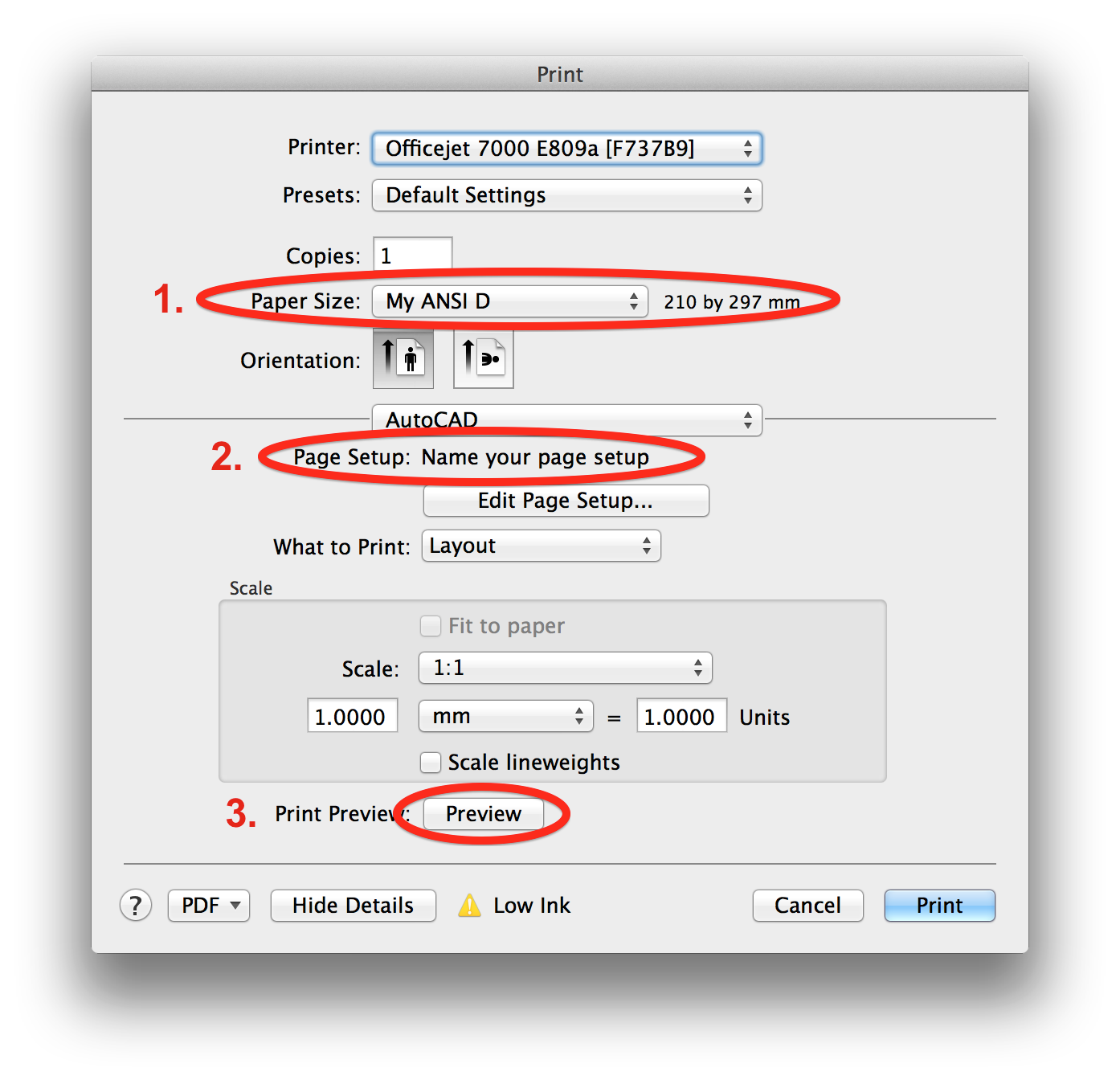 how to get my page setup manager to be at 0 in autocad for mac