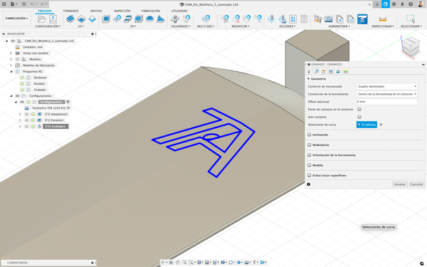 Configuración operación grabado 3D.