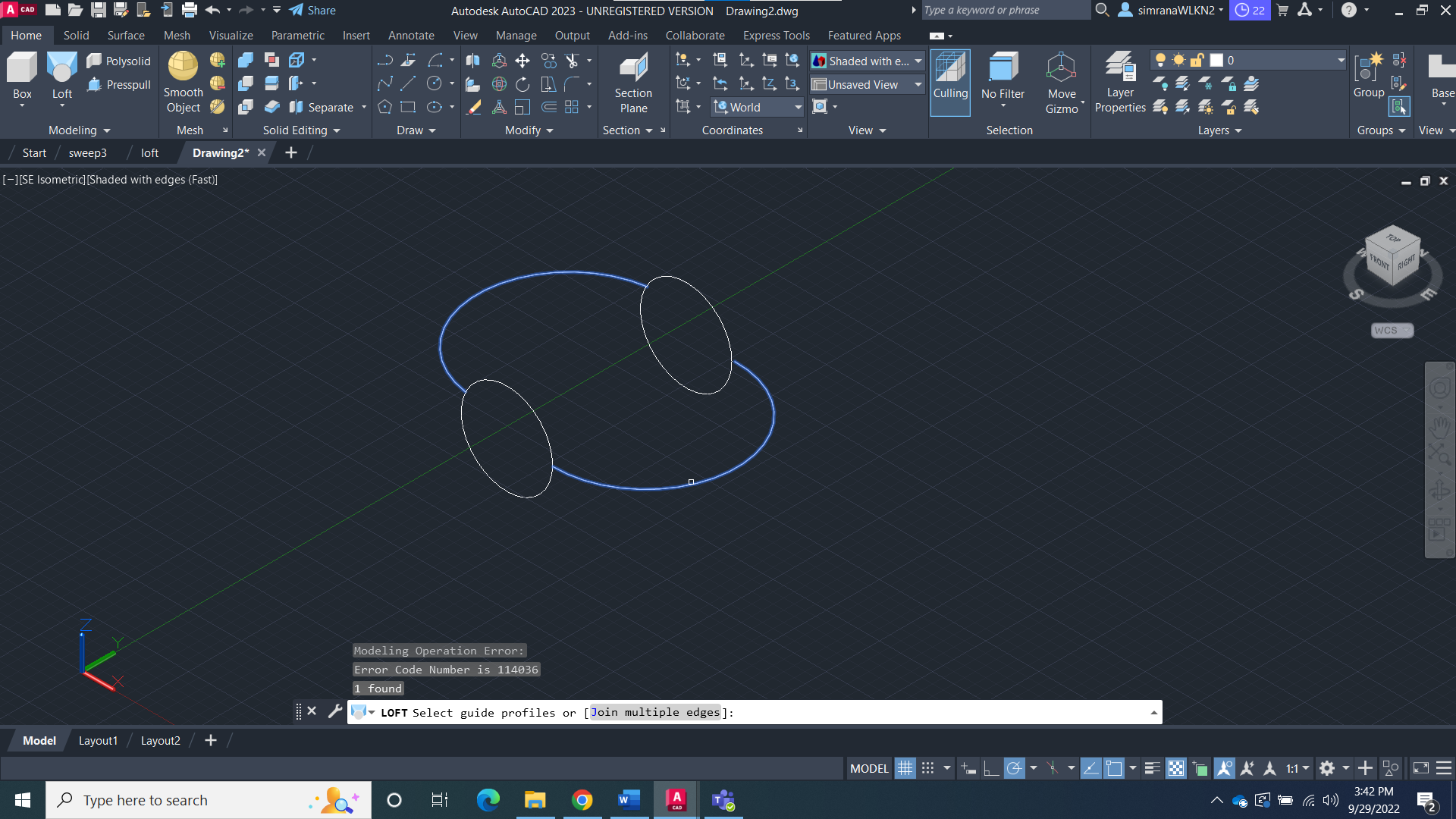 AutoCAD - Loft Guides Error - 114036 - The selected entities
