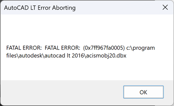 Solved: Fatal error when I open Autocad Lt 2016 in Windows11 