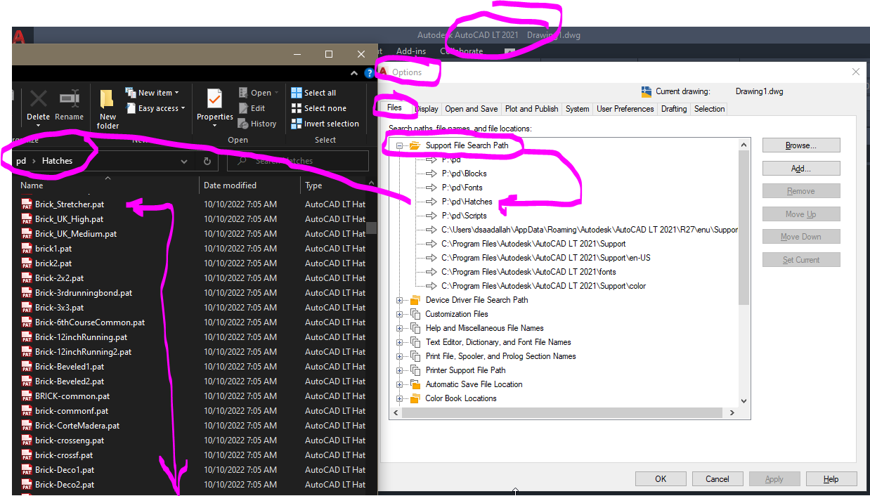 AutoCAD LT Custom Hatches will not work when accessed from the UI