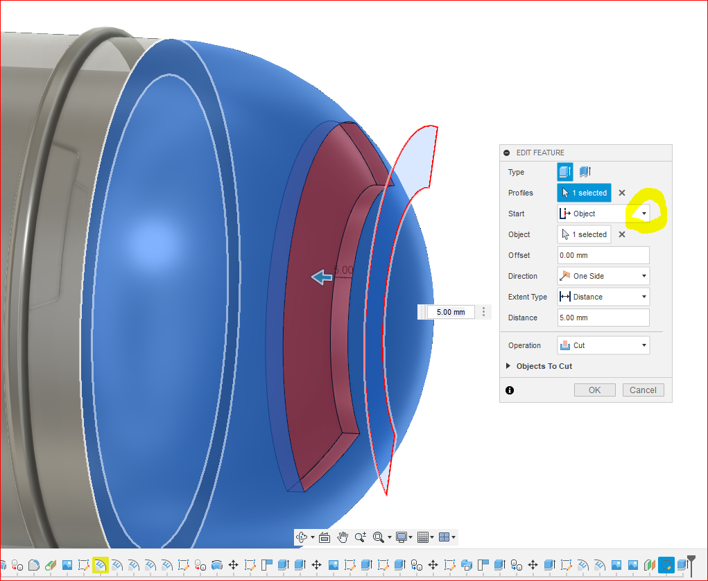 Solved: Issues with making a cut of consistent depth on a spherical ...