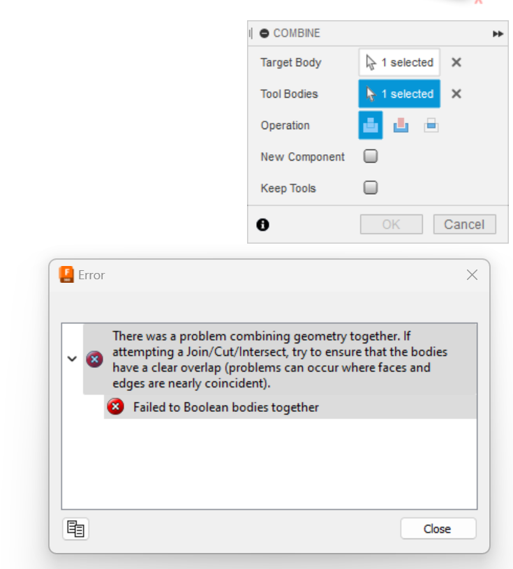 Cannot Combine Pipe generated body with other bodies