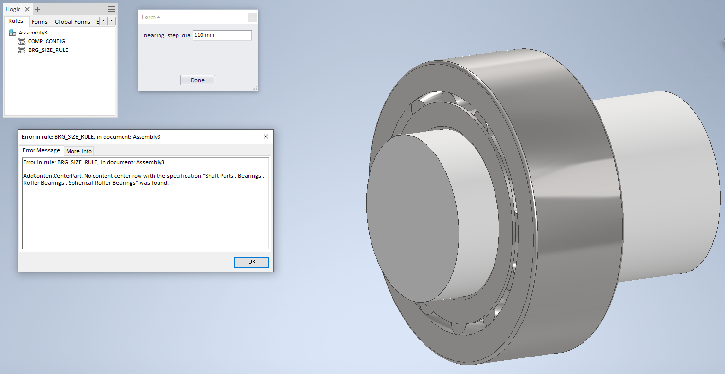How can we add a specific bearing in inventor assembly thru' content