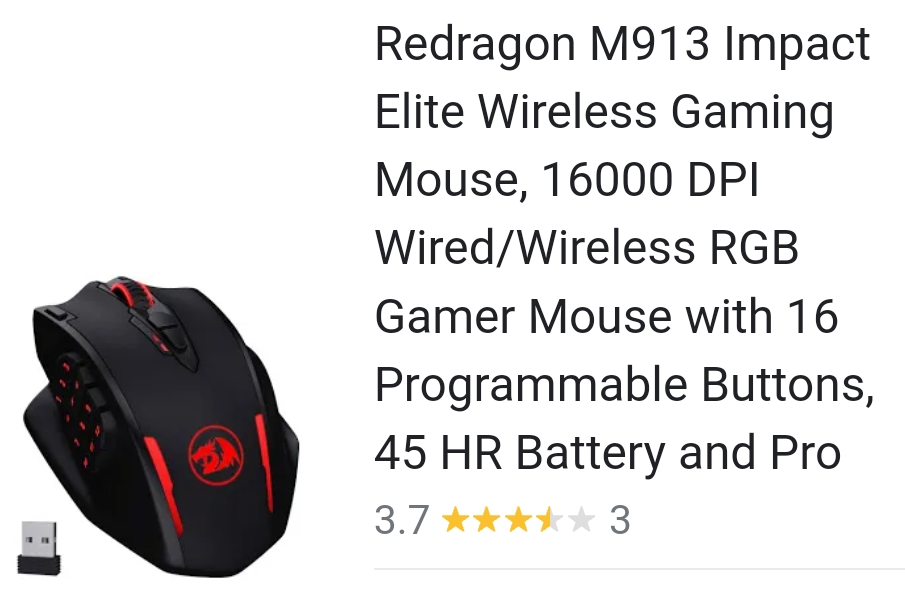 Redragon M913 Impact Elite Wireless Gaming Mouse, 16000 DPI Wired