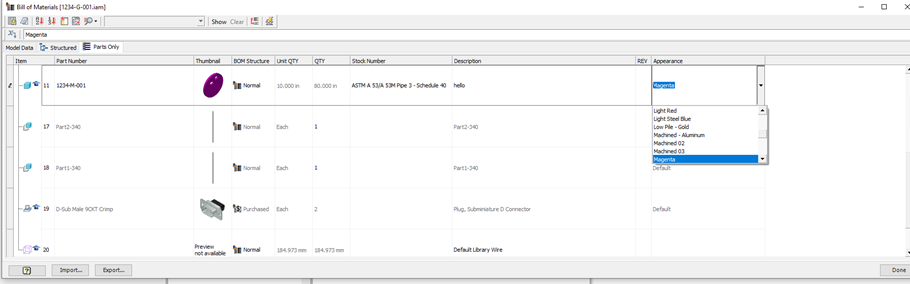Solved: Part Color to BOM - Autodesk Community