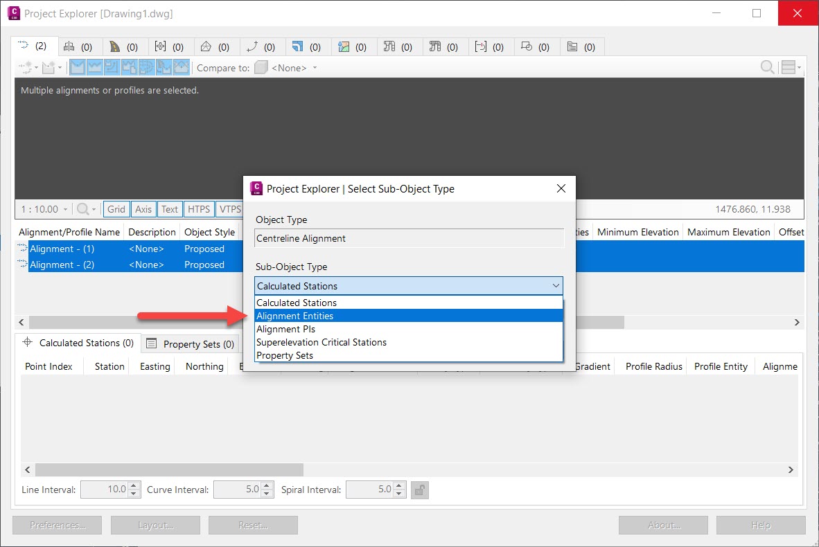 Solved How can I export all alignments lengths, radius, starting