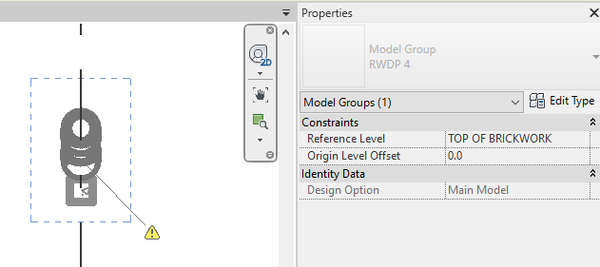 An example of a model group including disconnected piping to represent RWDPs from the Architect