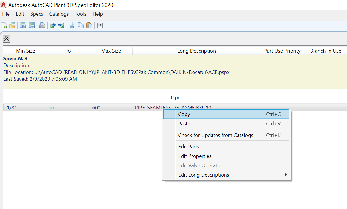 2023 Spec Editor will not allow cut and paste. - Autodesk Community