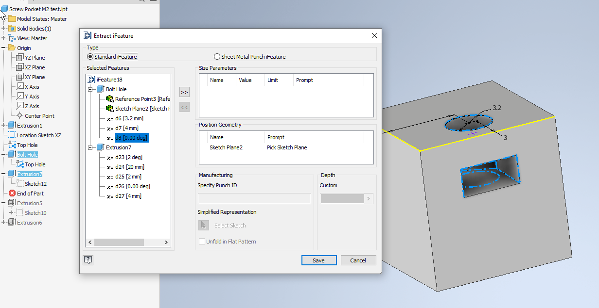 Simple hole with a pocket for a nut for 3D printing. - Autodesk Community