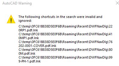 The following shortcuts in the search were invalid and ignored ...