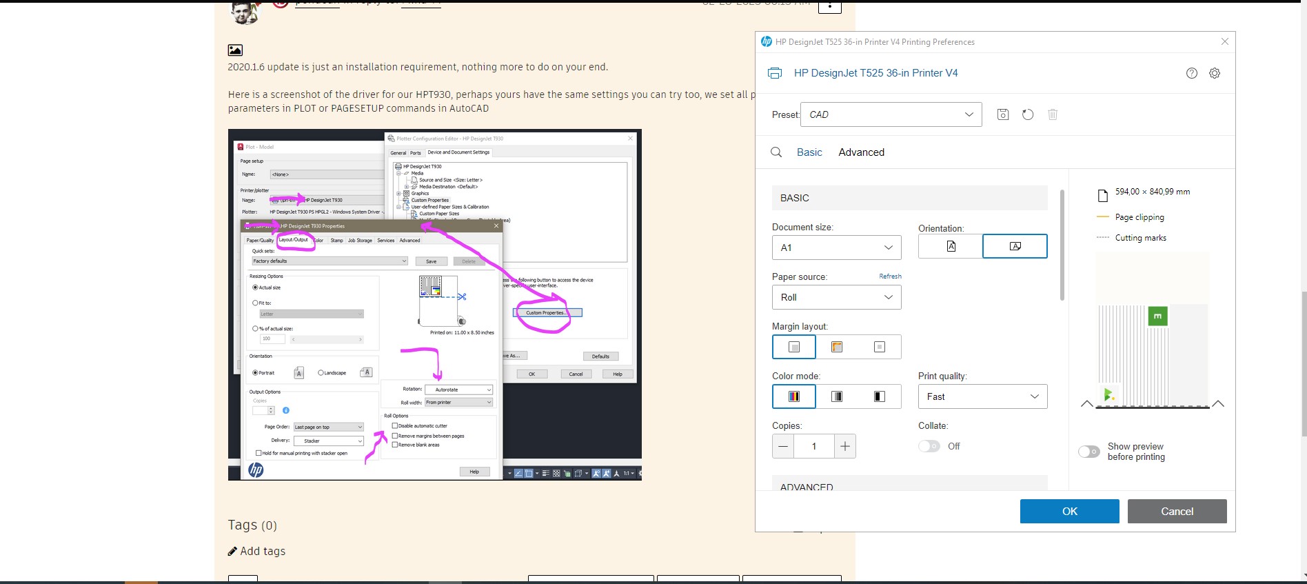 Solved: hp t525 36 plotter cutter not working correctly with LT2020 -  Autodesk Community - AutoCAD LT