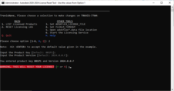 Choose Option 2 to reset license to factory default