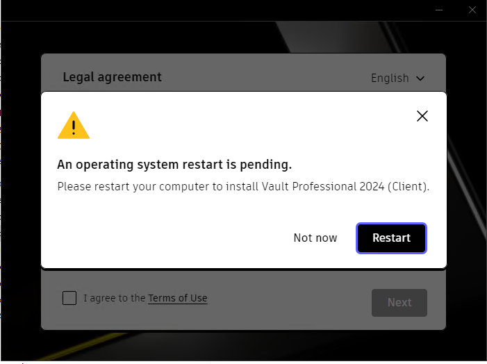 Solved Vault professional client 2024 install restart server