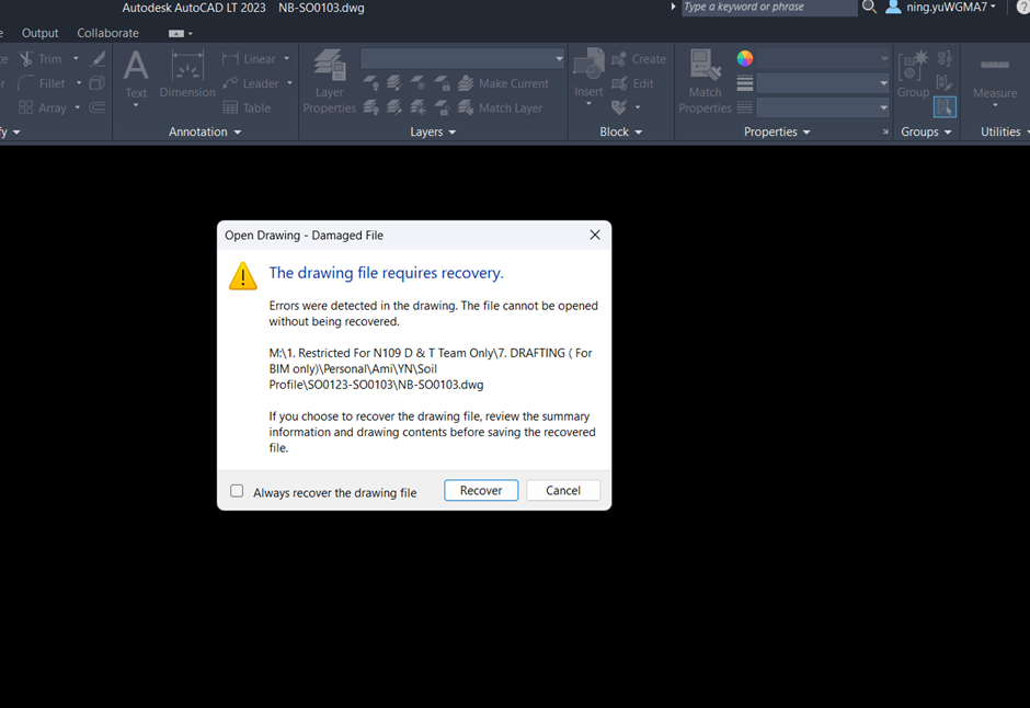 Errors in opening cadd file .dwg after saving - Autodesk Community