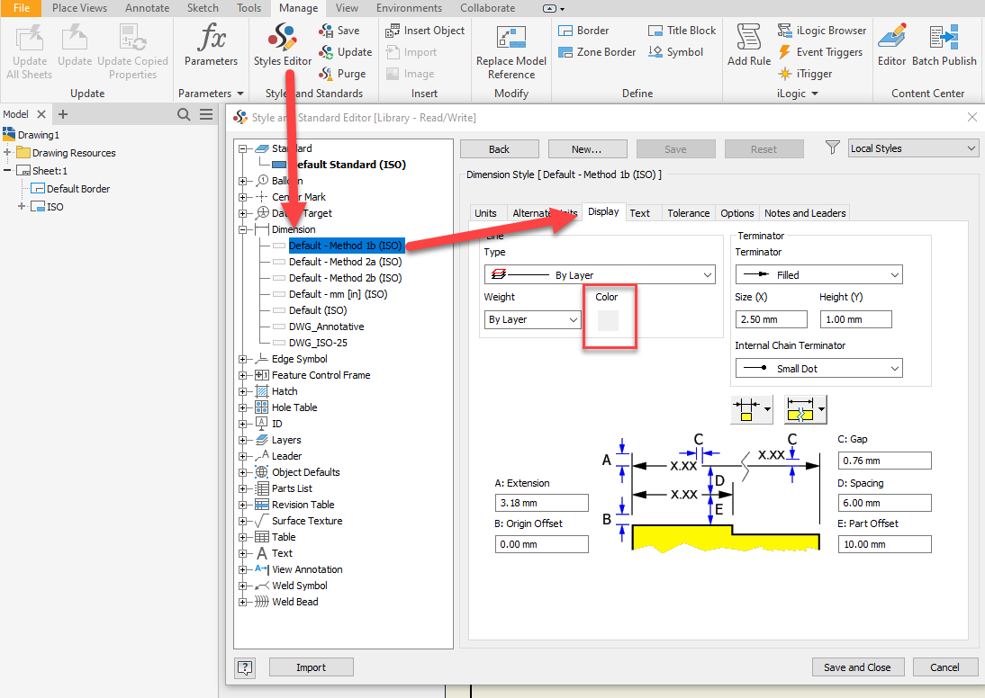 Solved Can I change color of dimension at sketch in drawing mode