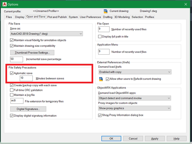 Options - Automatic Saves Enabled
