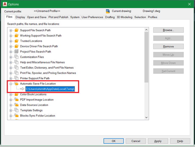 Options - Automatic Save File Location