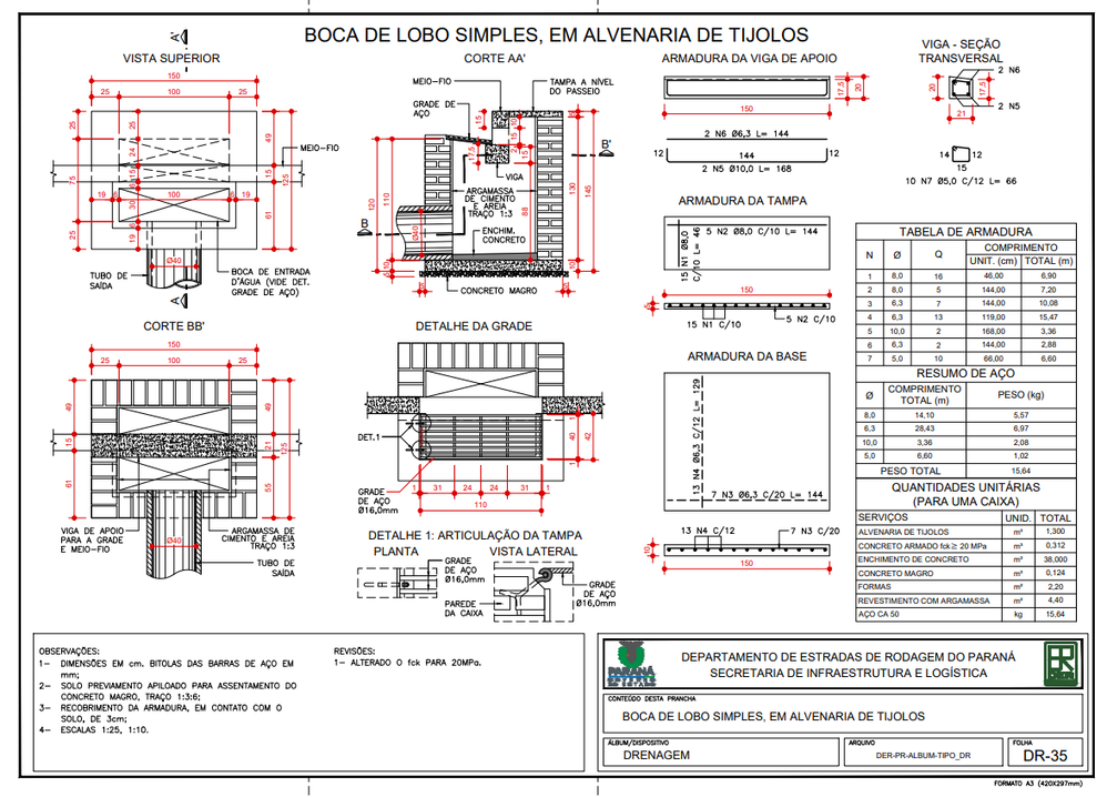 Detalhamento da boca de lobo no album tipo do DER-PR