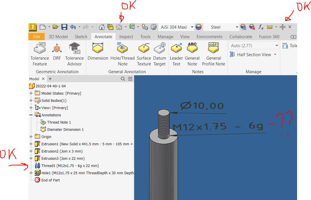 External Thread issue in the model and drawing - Autodesk Community