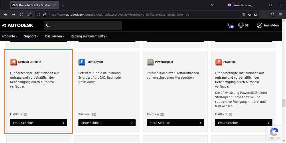 Netfabb Ultimate on German Autodesk Education product selection