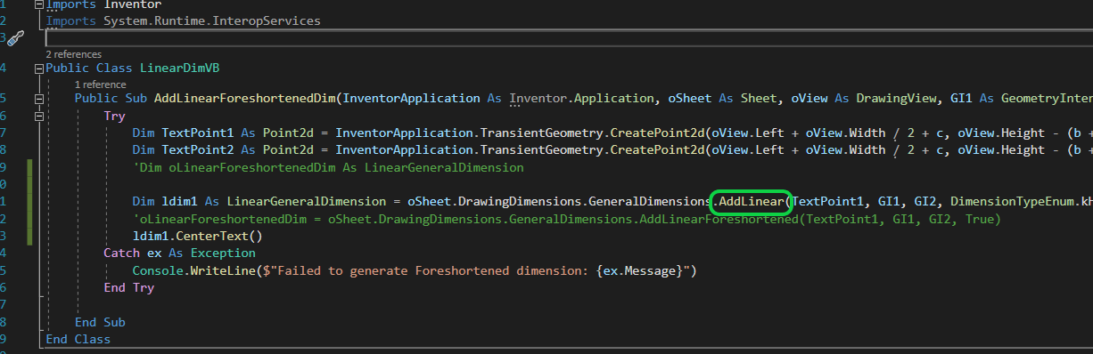 Problem in creating linear foreshortened dimensions using C# or vb.net ...