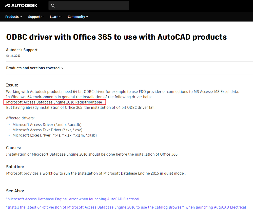 ODBC info from Autodesk.