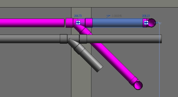 Pink represents pipes with slopes, while gray represents pipes without slopes.