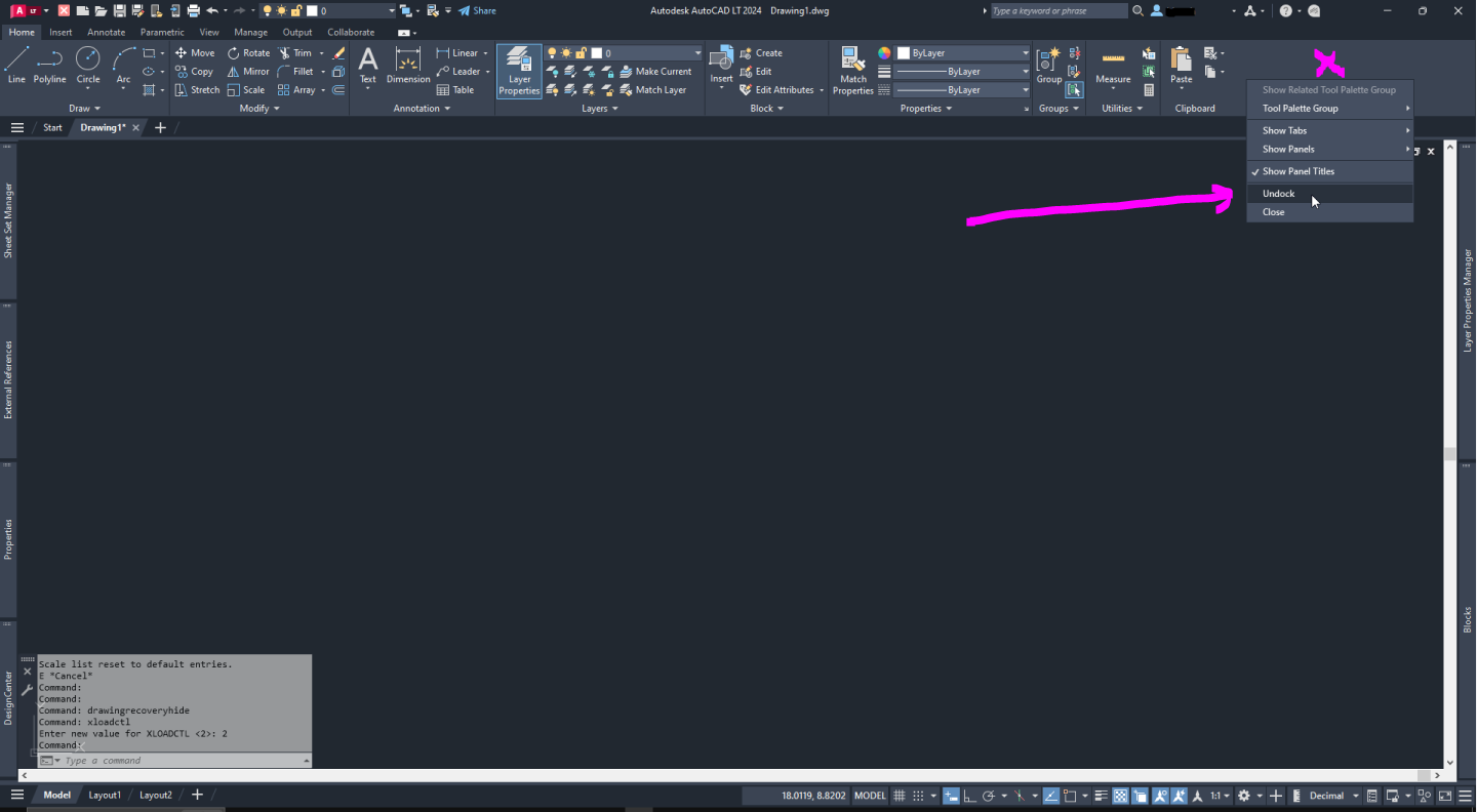Solved: Ribbon docking/undocking menu not appearing - Autodesk 