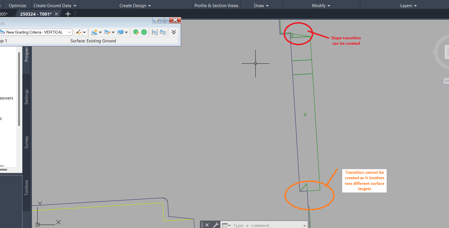 ‘Transition between two different surface targets is not supported yet ...