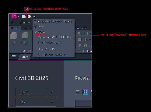 How to add RECOVER command & Icon in Quick Asscess BAR - Autodesk Community