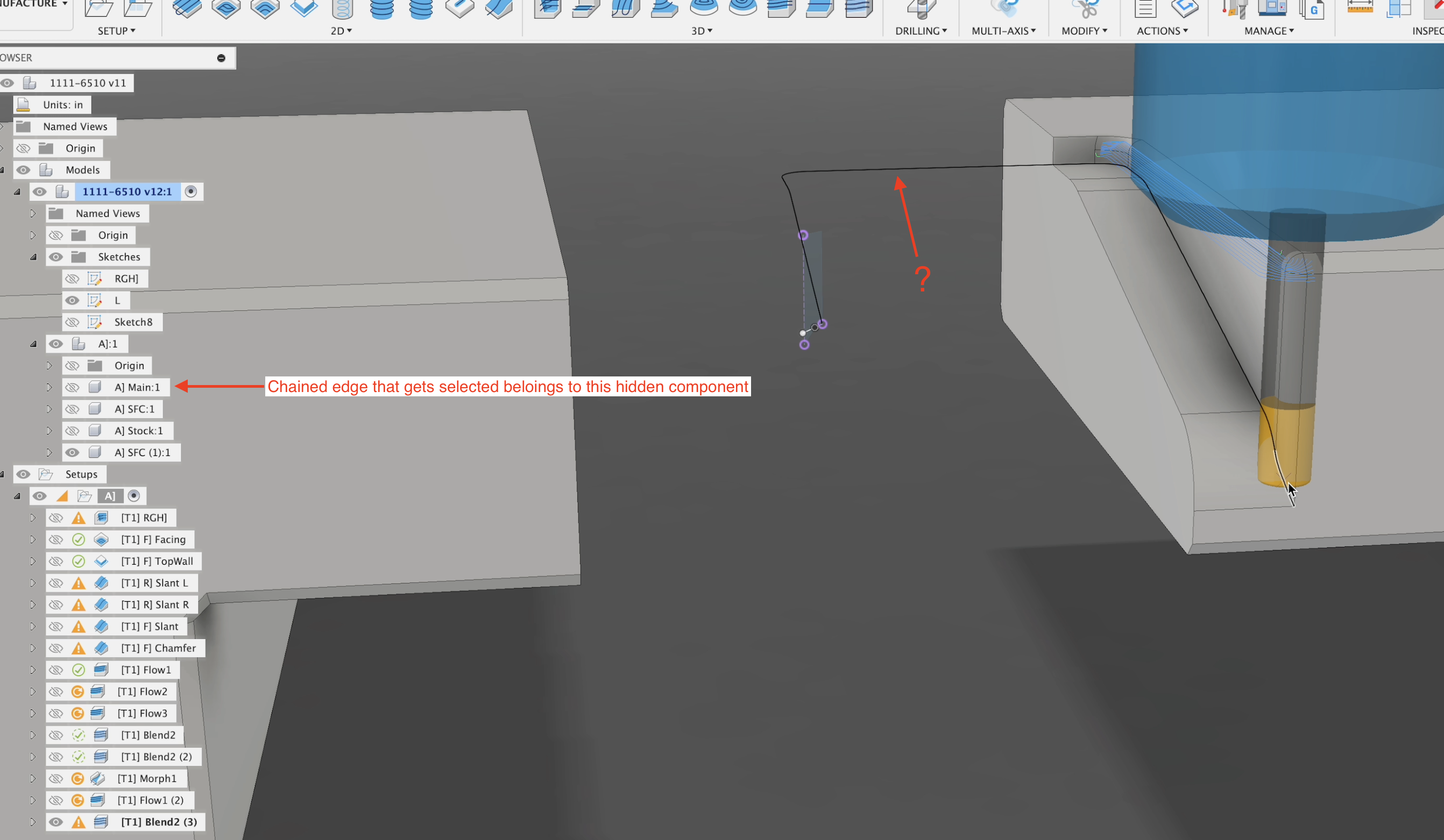 Able to drive my toolpath off hidden edges of a separate component ...